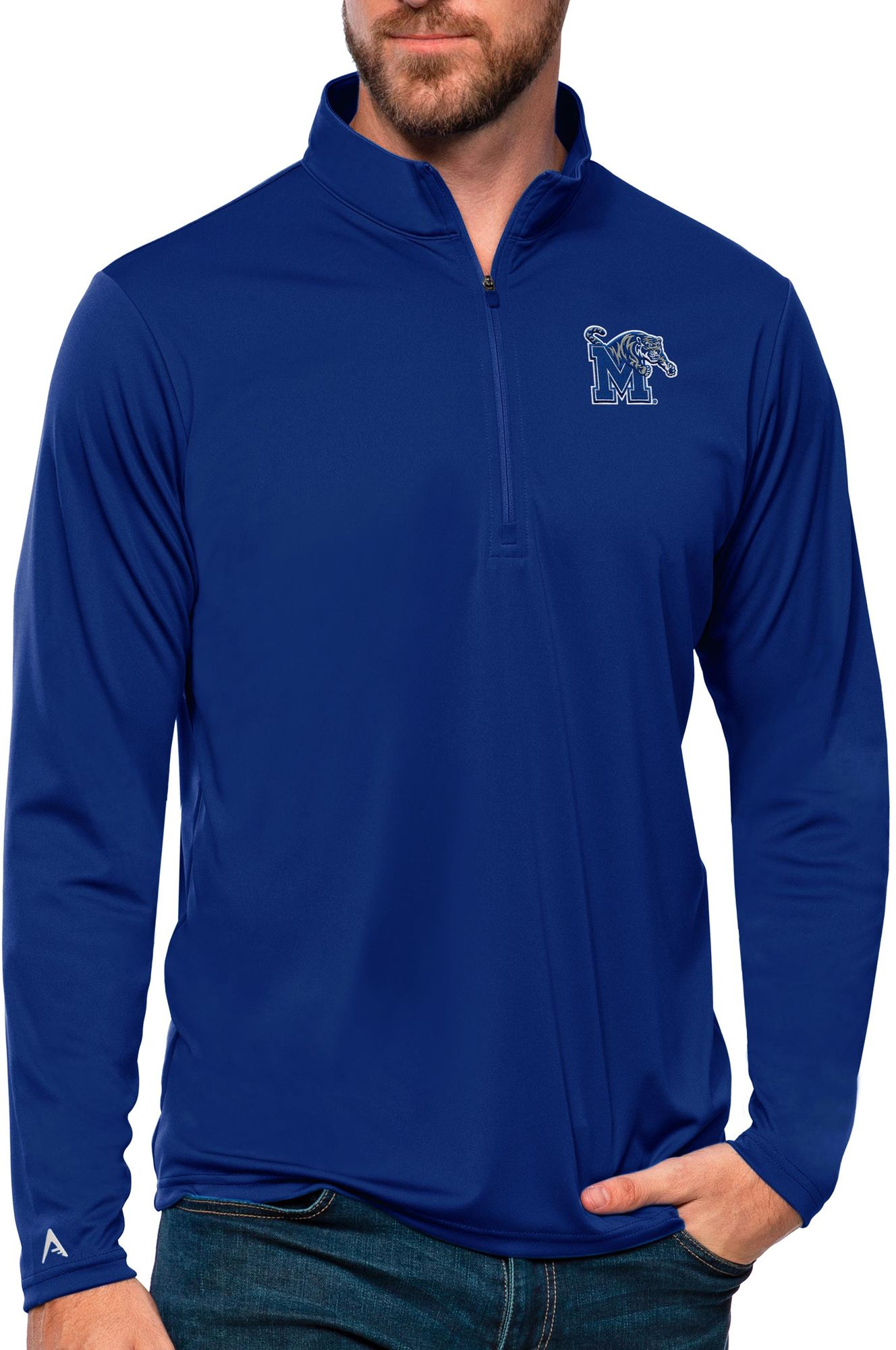 Antigua Men's Memphis Tigers Dark Royal Tribute 1/4 Zip Pullover
