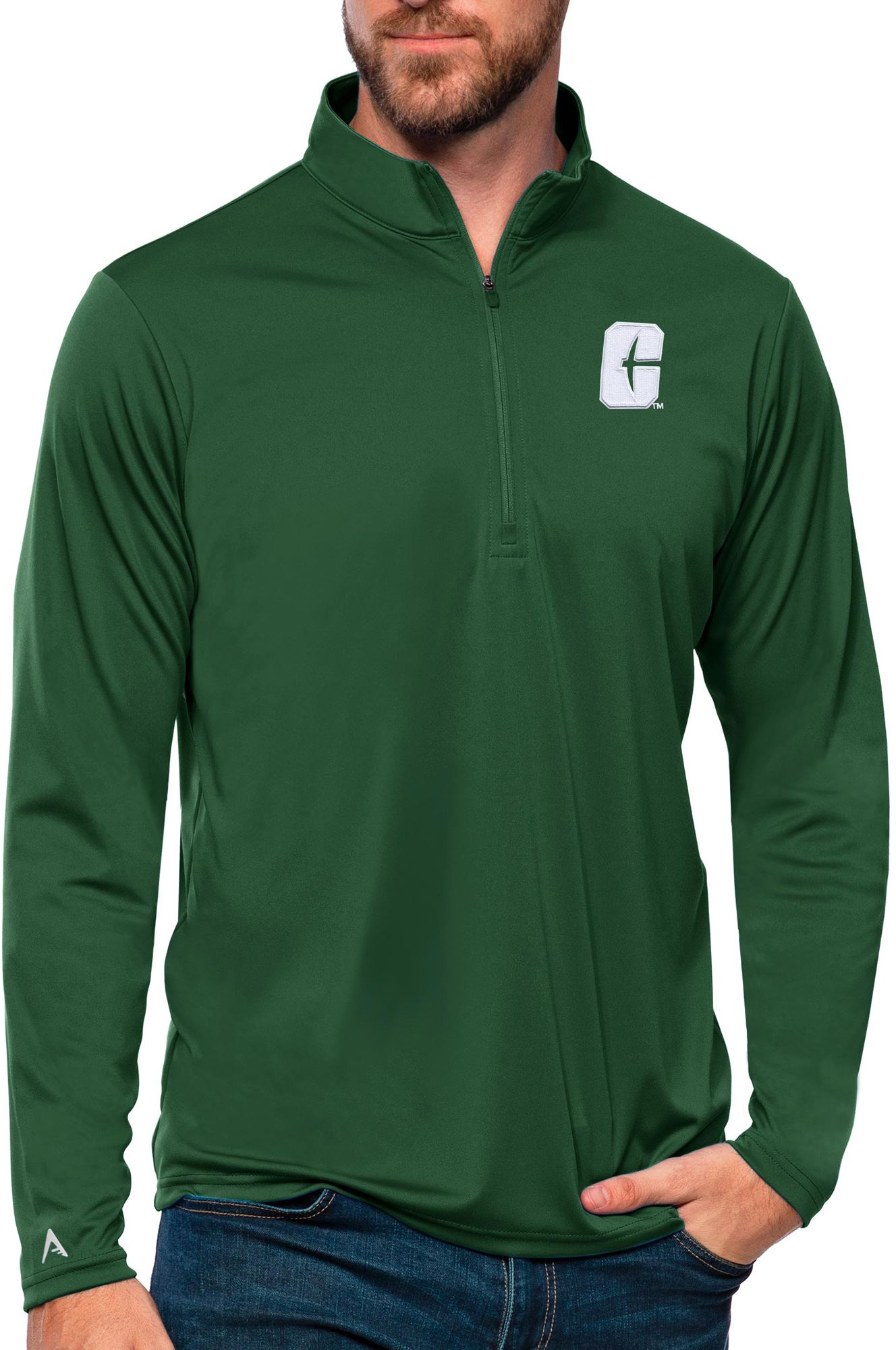 Antigua Men's Charlotte 49ers Dark Pine Tribute 1/4 Zip Pullover