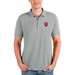 Antigua Men's Indiana Hoosiers Heather Grey and White Affluent Polo