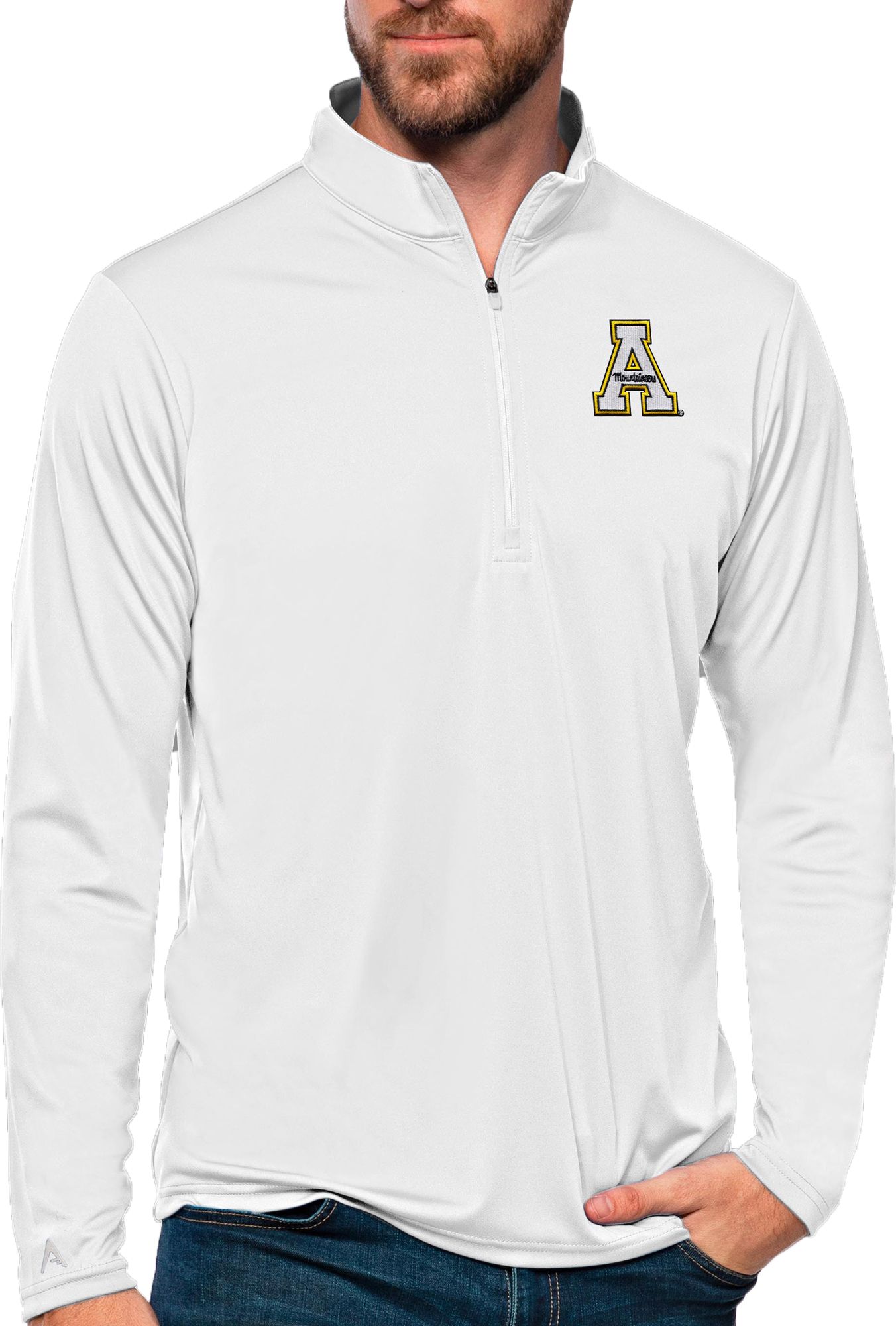 Antigua Men's Appalachian State Mountaineers White Tribute 1/4 Zip Pullover