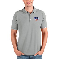 Antigua Men's Southern Methodist Mustangs Heather Grey and White Affluent Polo