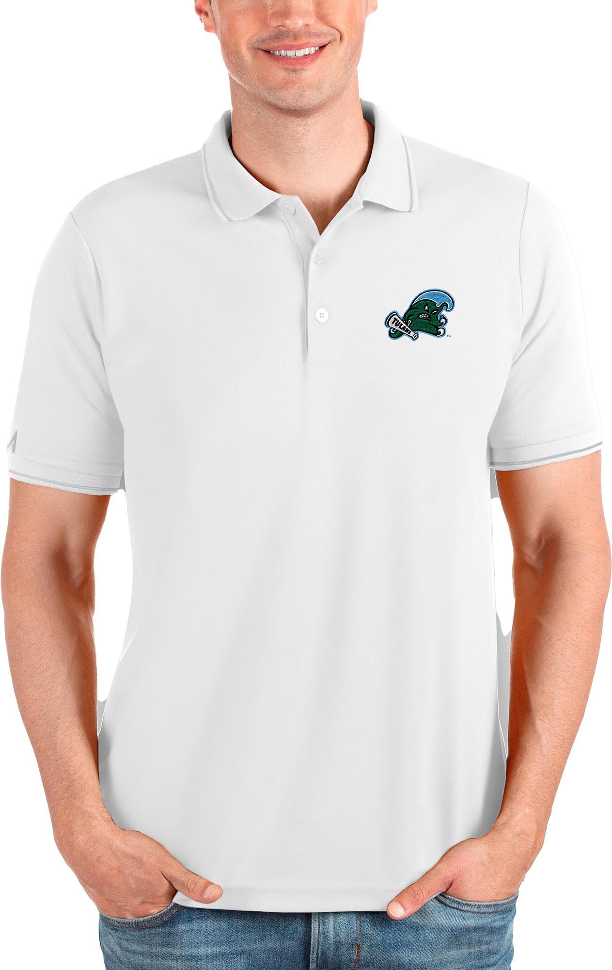 Antigua Men's Tulane Green Wave White Affluent Polo