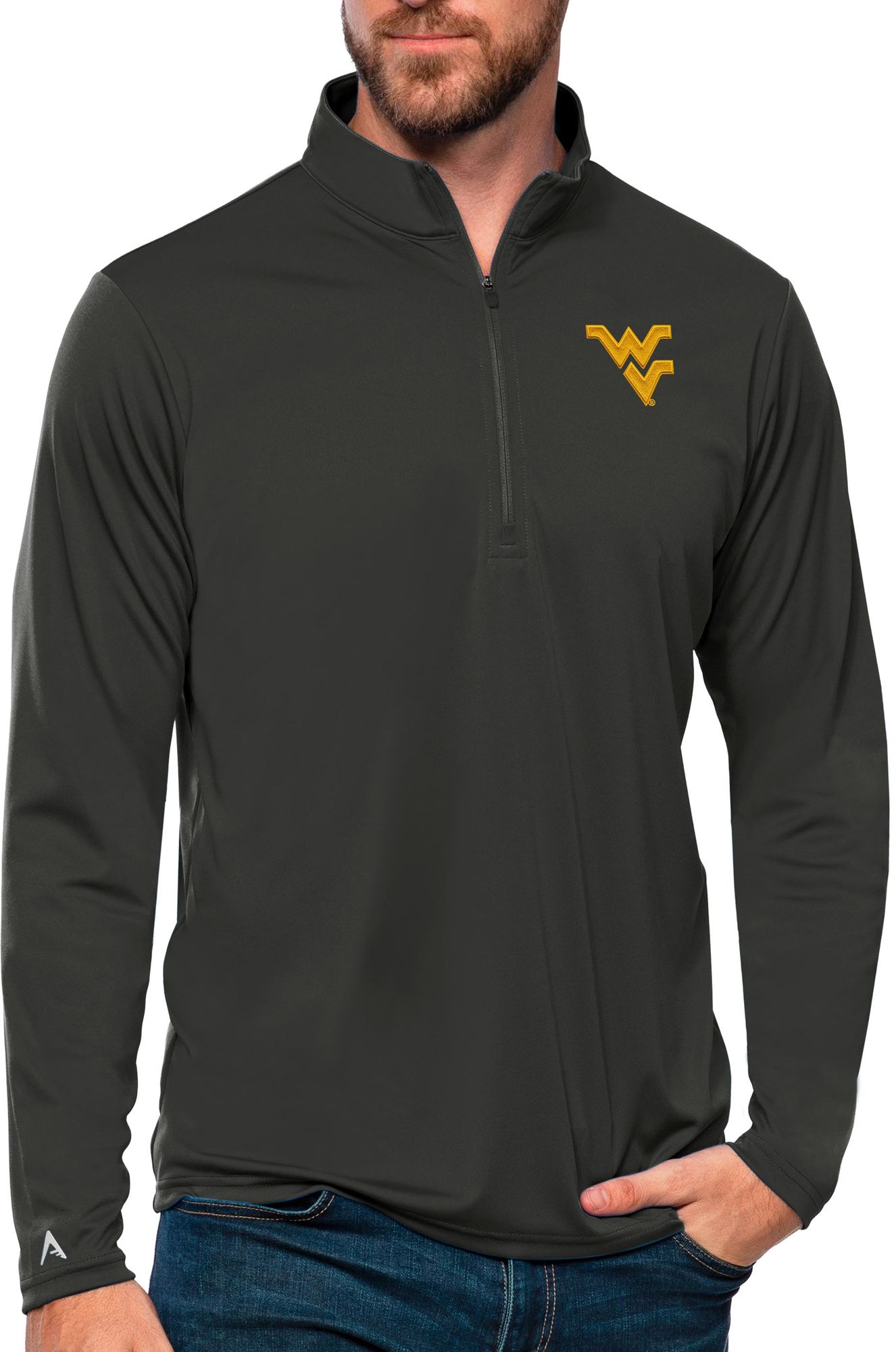 Antigua Women's West Virginia Mountaineers Smoke Tribute Quarter-Zip Shirt