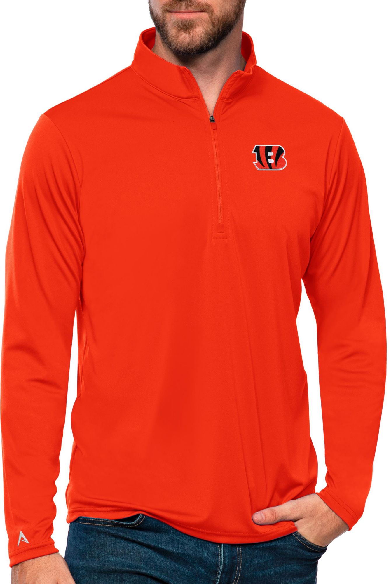 Antigua Men's Cincinnati Bengals Tribute Mango Quarter-Zip Pullover Jacket
