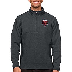 Antigua Chicago Bears Course Charcoal Heather Quarter-Zip Long Sleeve Pullover T-Shirt