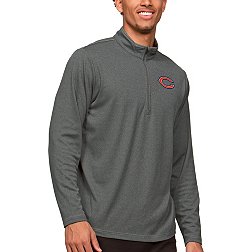 Antigua Chicago Bears Course Charcoal Heather Quarter-Zip Long Sleeve Pullover T-Shirt