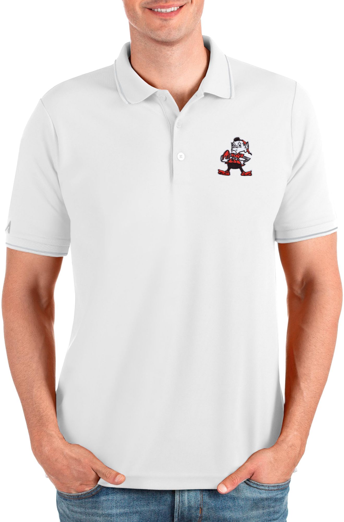 Antigua Cleveland Browns Elf Logo Spark White Polo