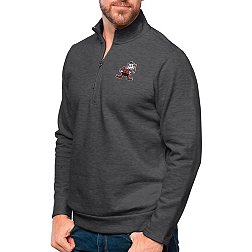 Antigua Cleveland Browns Charcoal Heather Gambit Quarter-Zip Long Sleeve Pullover T-Shirt