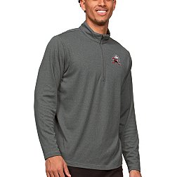 Antigua Cleveland Browns Course Charcoal Heather Quarter-Zip Long Sleeve Pullover T-Shirt