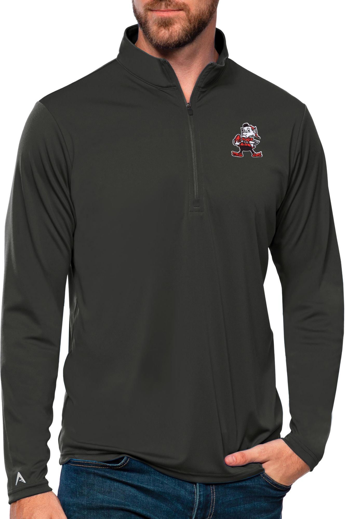 Antigua Men's Cleveland Browns Tribute Dark Grey 1/4-Zip Pullover
