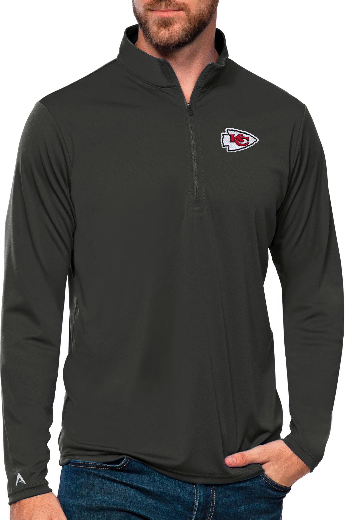 Antigua Men's Kansas City Chiefs Tribute Quarter-Zip Dark Grey Pullover