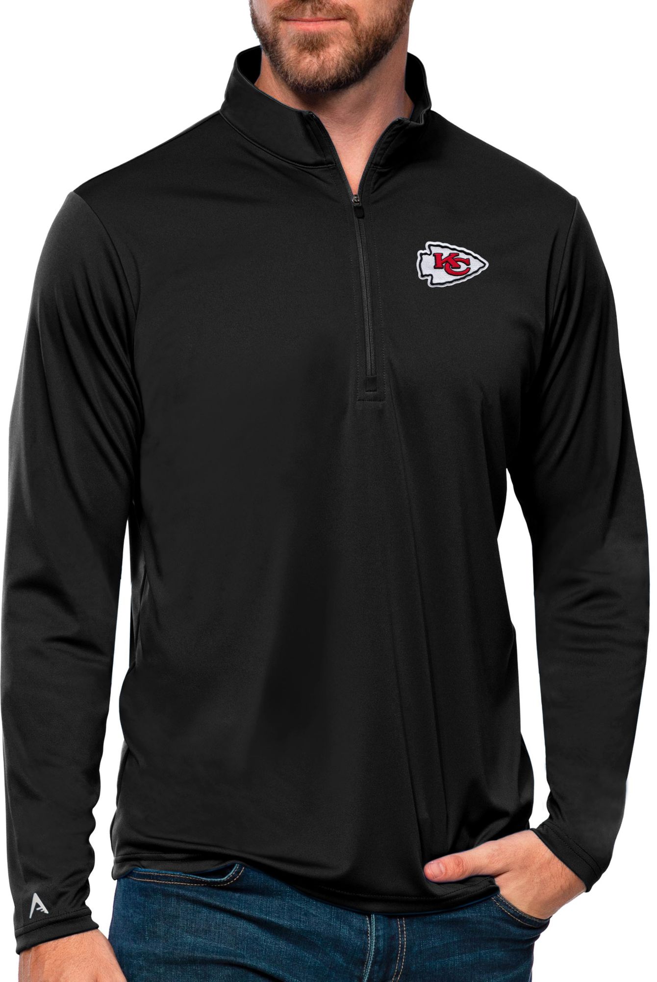 Antigua Men's Kansas City Chiefs Tribute Black 1/4-Zip Pullover