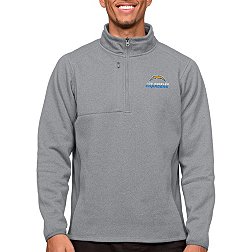 Antigua Los Angeles Chargers Course Light Grey Heather Quarter-Zip Long Sleeve Pullover T-Shirt