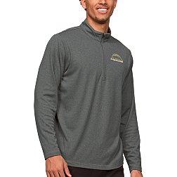 Antigua Los Angeles Chargers Course Charcoal Heather Quarter-Zip Long Sleeve Pullover T-Shirt