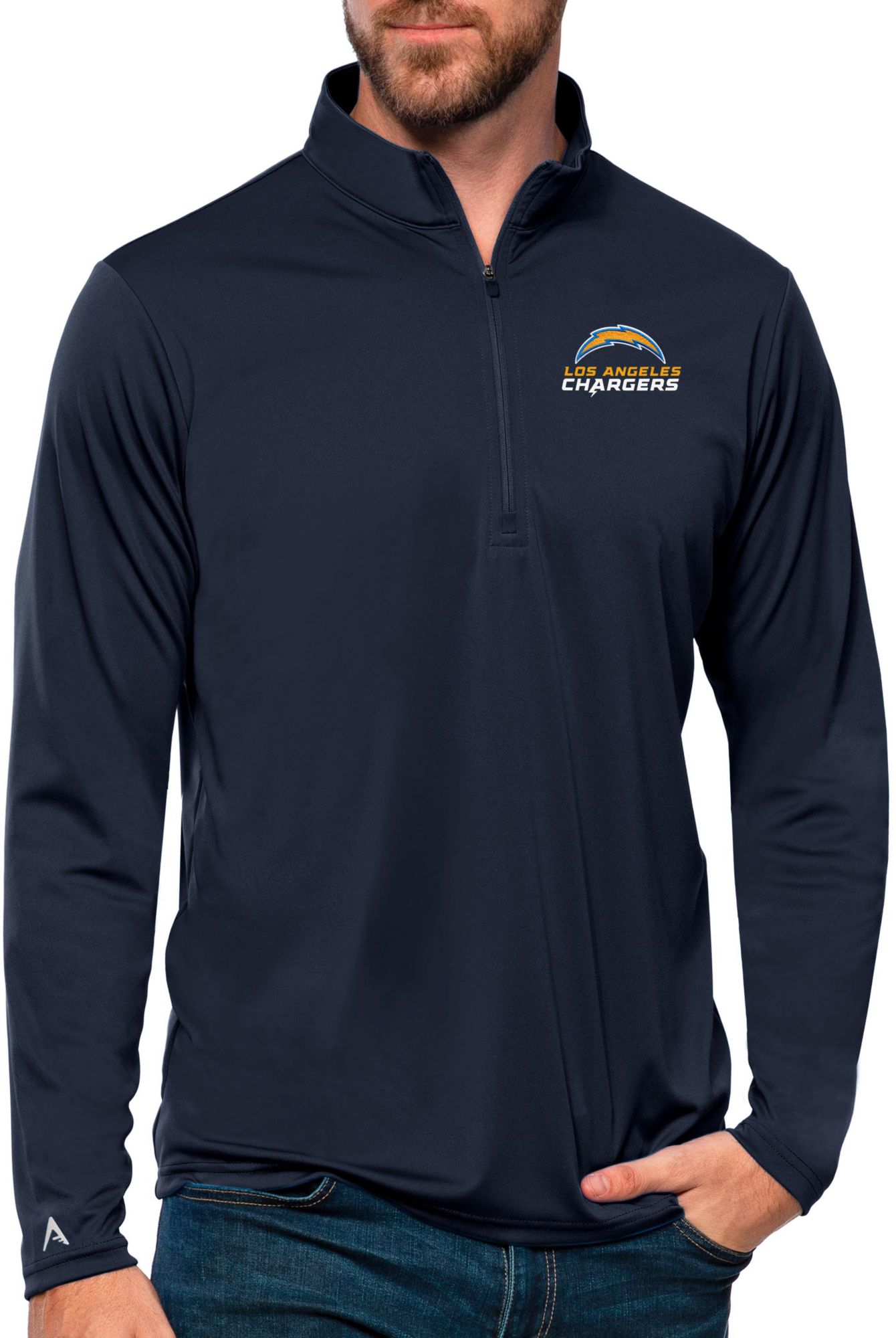Antigua Men's Los Angeles Chargers Tribute Wordmark 1/4-Zip Pullover