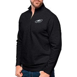 Antigua Philadelphia Eagles Black Heather Gambit Quarter-Zip Long Sleeve Pullover T-Shirt
