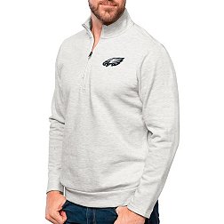 Antigua Philadelphia Eagles Light Grey Heather Gambit Quarter-Zip Long Sleeve Pullover T-Shirt