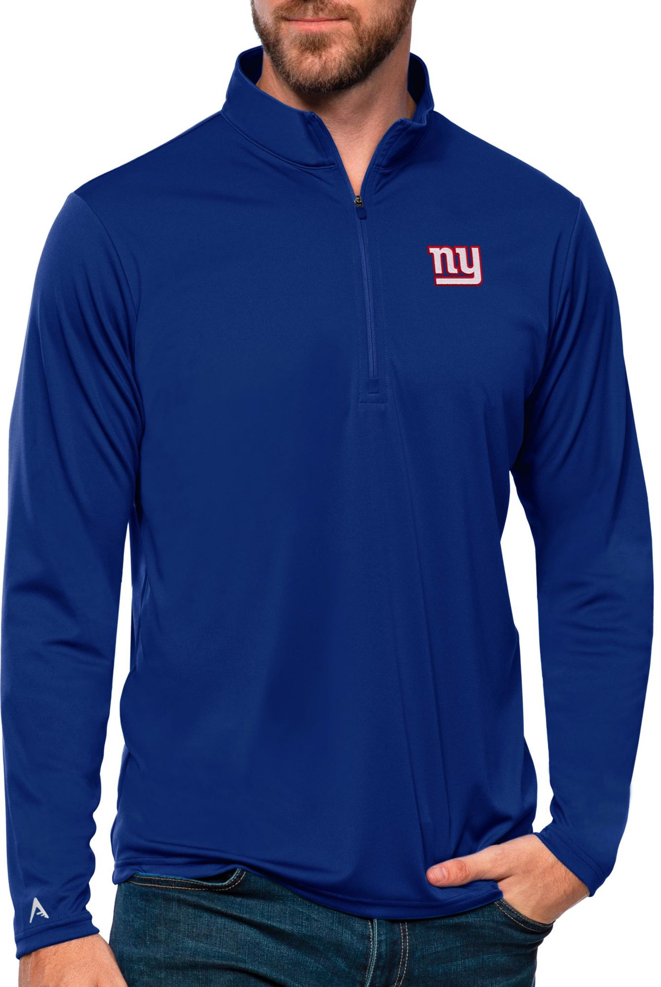 Antigua Men's New York Giants Tribute 1/4-Zip Dark Royal Pullover