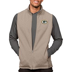 Antigua Green Bay Packers Course Oatmeal Heather Vest