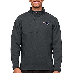 Antigua New England Patriots Course Charcoal Heather Quarter-Zip Long Sleeve Pullover T-Shirt