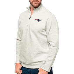 Antigua New England Patriots Oatmeal Gambit Quarter-Zip Long Sleeve Pullover T-Shirt