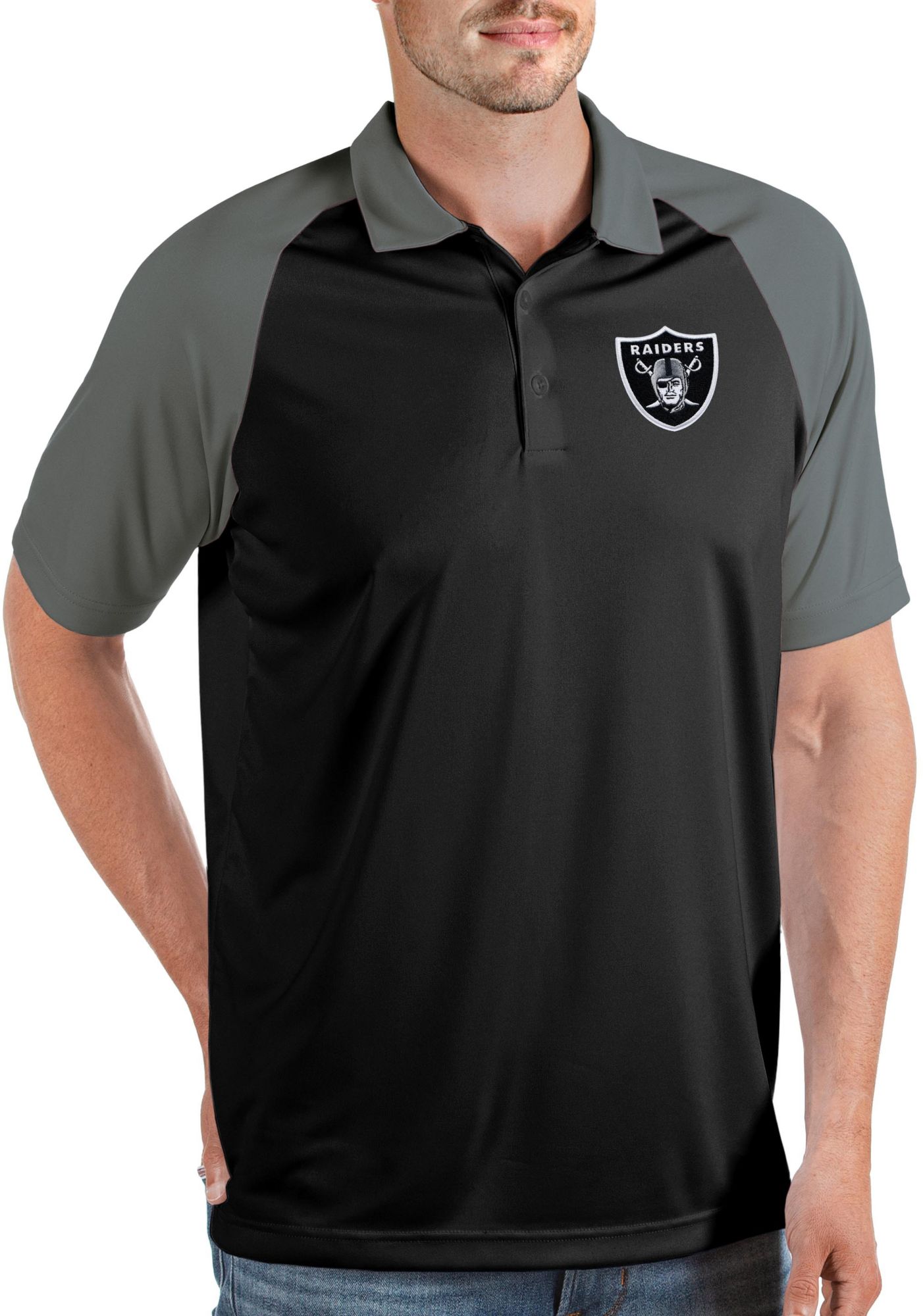 Mens NFL Team Apparel LAS VEGAS RAIDERS Football Polo Golf Shirt BLACK –