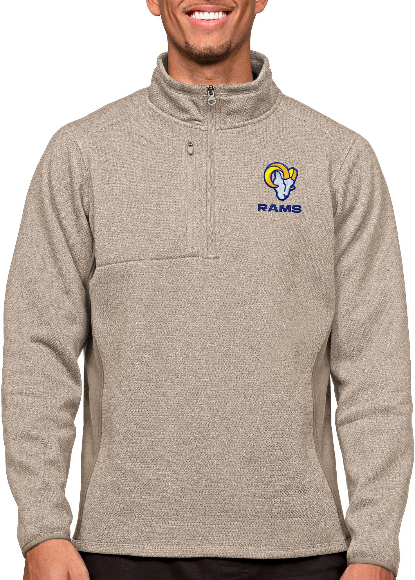 Antigua Los Angeles Rams Course Oatmeal Heather Quarter-Zip Long Sleeve Pullover T-Shirt
