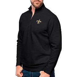 Antigua New Orleans Saints Black Heather Gambit Quarter-Zip Long Sleeve Pullover T-Shirt