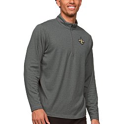 Antigua New Orleans Saints Course Charcoal Heather Quarter-Zip Long Sleeve Pullover T-Shirt