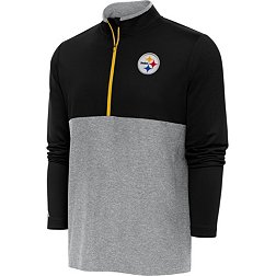 Antigua Men's Pittsburgh Steelers Zone Black Quarter-Zip Pullover T-Shirt