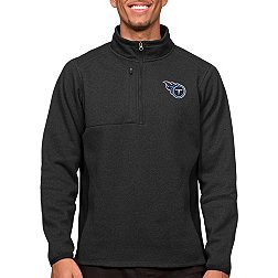 Antigua Tennessee Titans Course Black Heather Quarter-Zip Long Sleeve Pullover T-Shirt