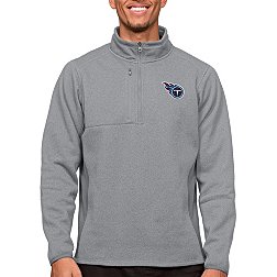 Antigua Tennessee Titans Course Light Grey Heather Quarter-Zip Long Sleeve Pullover T-Shirt