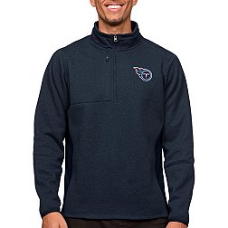 Antigua Tennessee Titans Course Navy Heather Quarter-Zip Long Sleeve Pullover T-Shirt