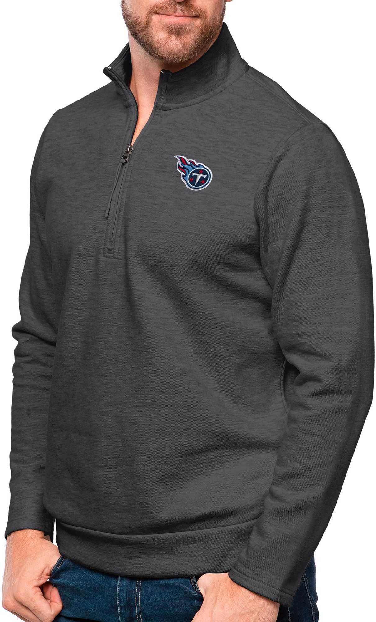 Antigua Tennessee Titans Charcoal Heather Gambit Quarter-Zip Long Sleeve Pullover T-Shirt