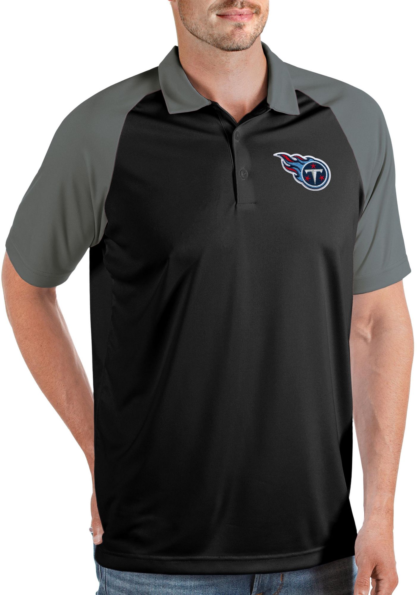 Antigua Men's Tennessee Titans Nova Black/Grey Polo