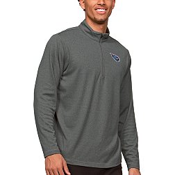 Antigua Tennessee Titans Course Charcoal Heather Quarter-Zip Long Sleeve Pullover T-Shirt