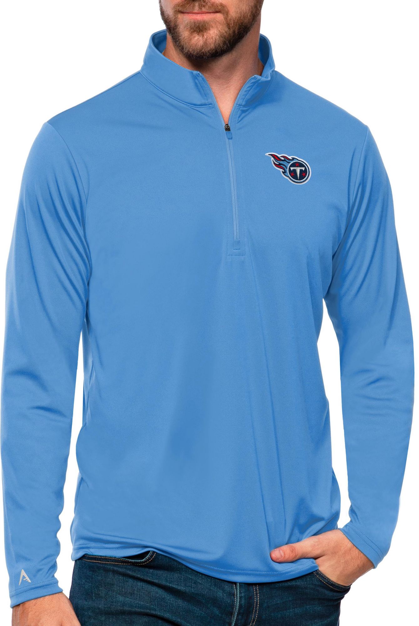 Antigua Men's Tennessee Titans Tribute Columbia Blue 1/4-Zip Pullover