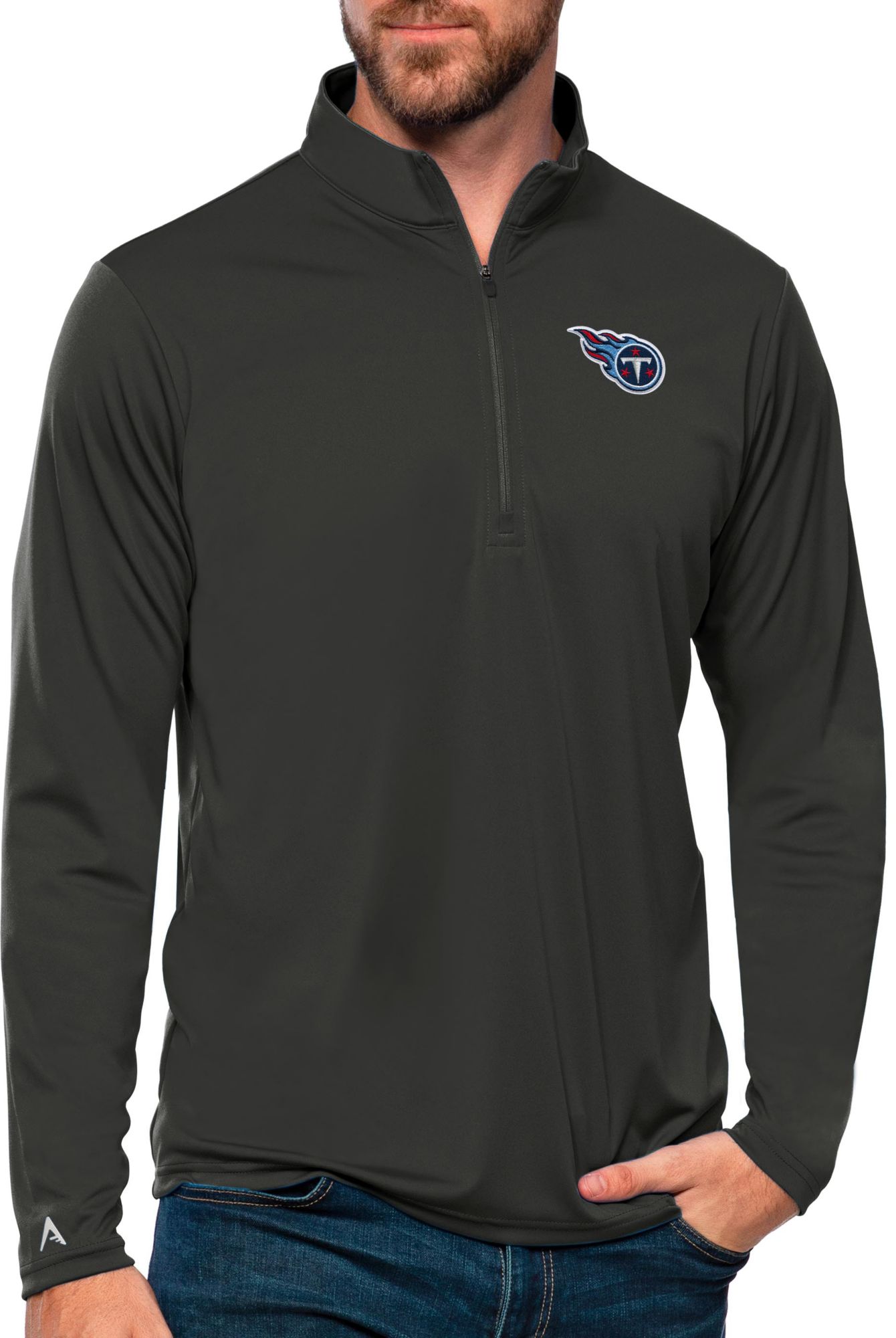 Antigua Men's Tennessee Titans Tribute Dark Grey 1/4-Zip Pullover