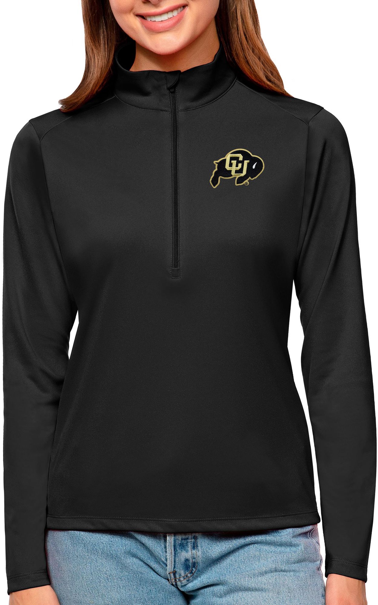 Antigua Women's Colorado Buffaloes Black Tribute Quarter-Zip Shirt