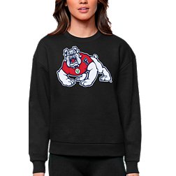Antigua Women's Fresno State Bulldogs Black Victory Crew Sweatshirt