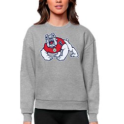 Antigua Women's Fresno State Bulldogs Grey Heather Victory Crew Sweatshirt