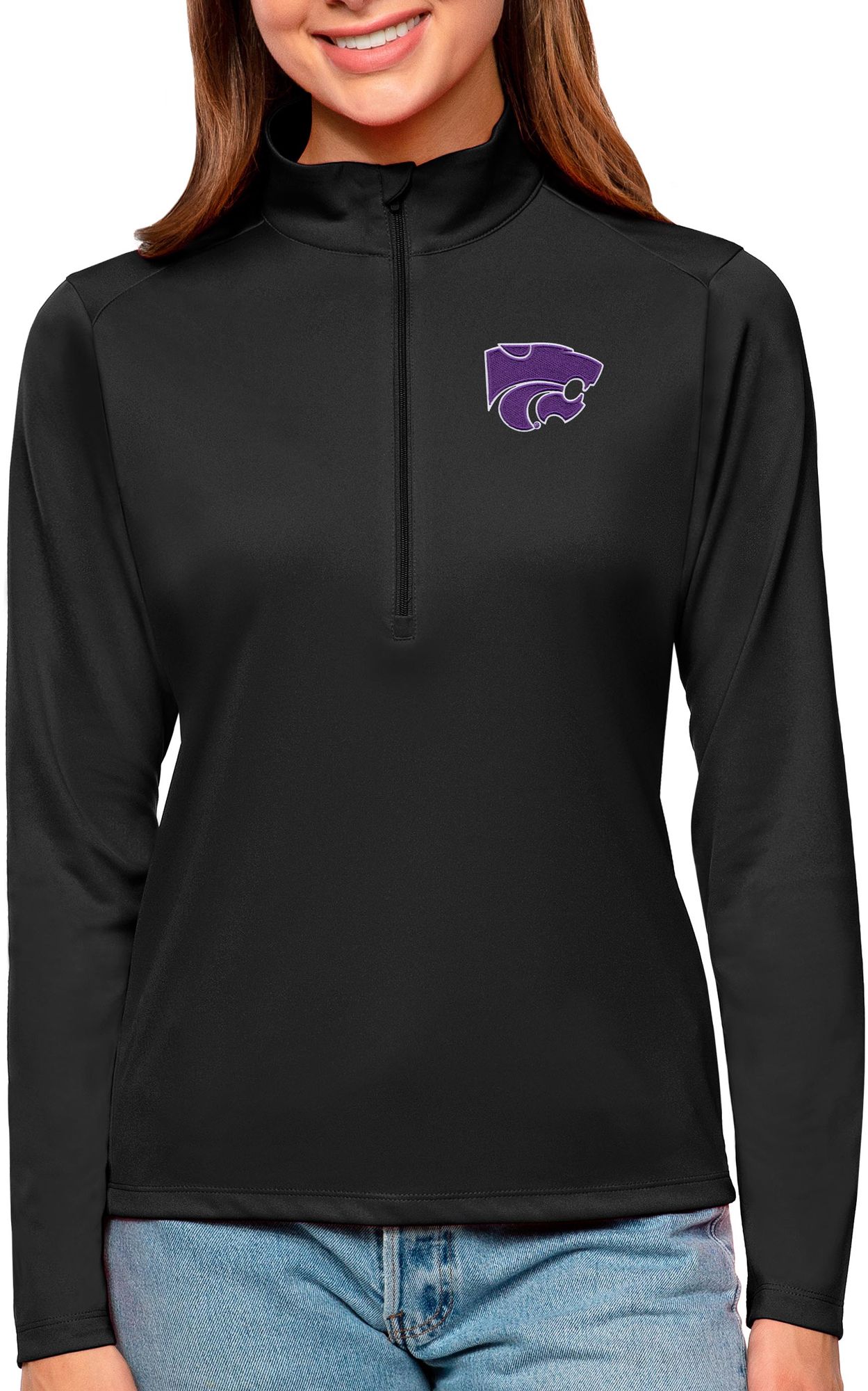 Antigua Women's Kansas State Wildcats Black Tribute Quarter-Zip Shirt