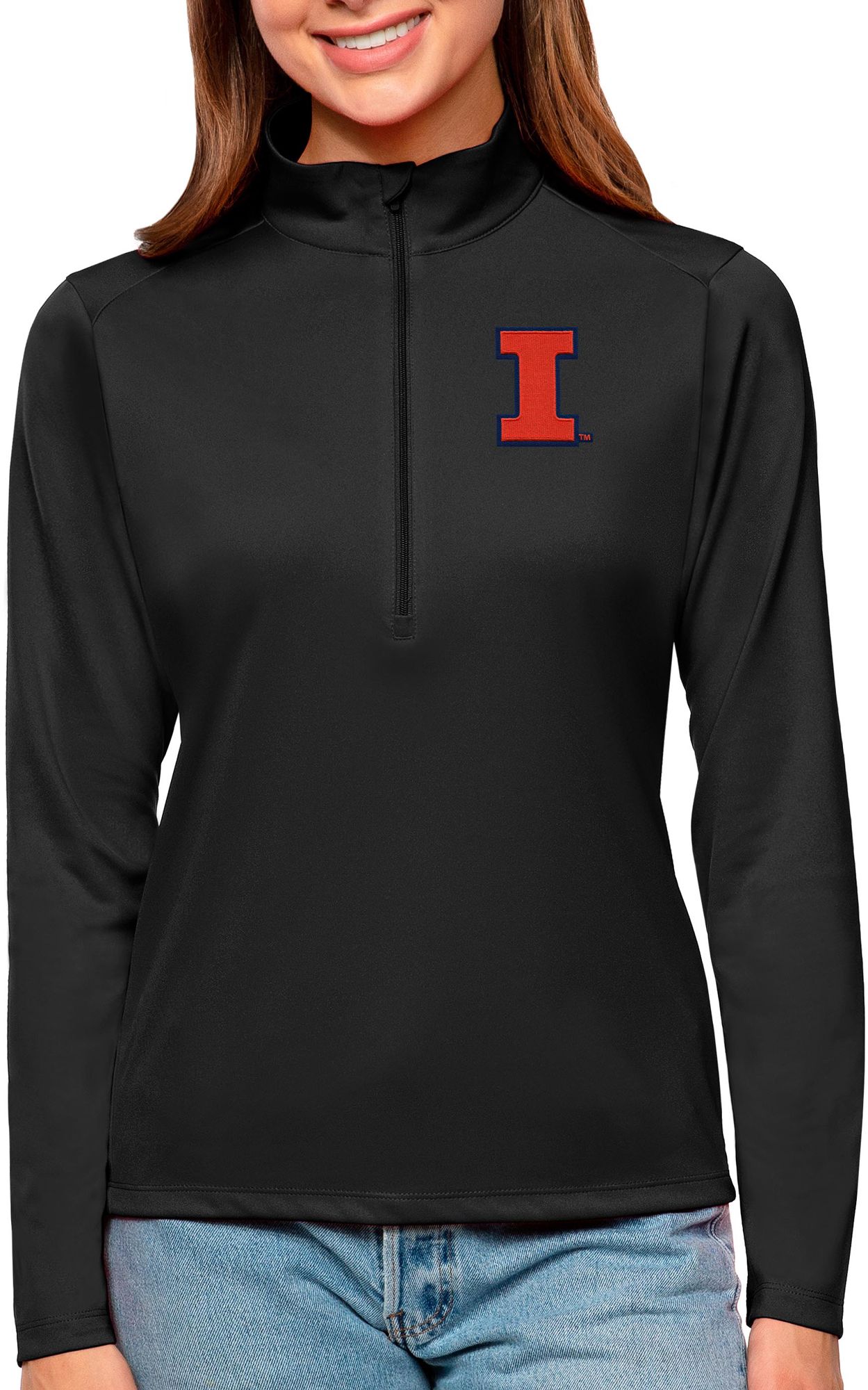 Antigua Women's Illinois Fighting Illini Black Tribute Quarter-Zip Shirt