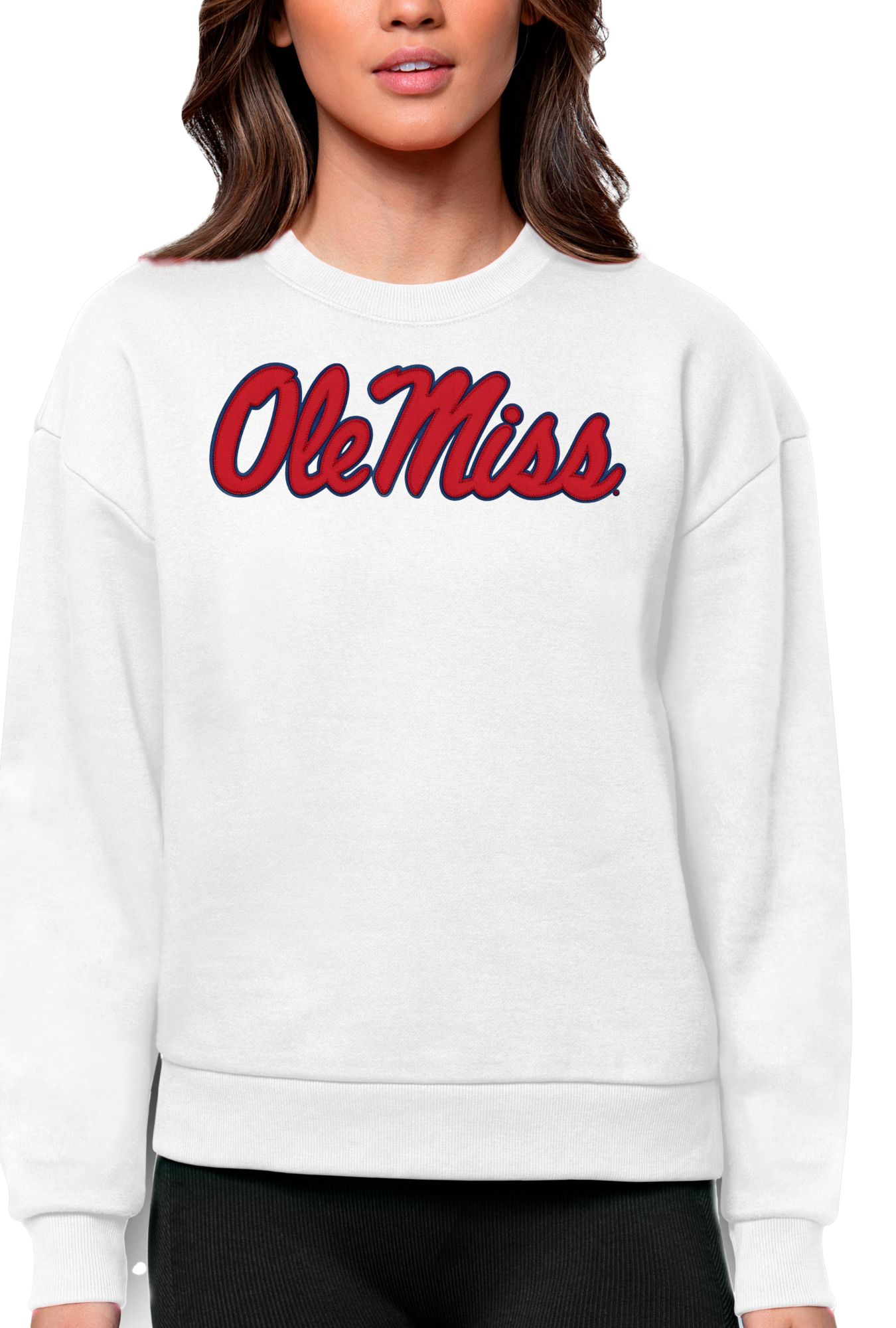 Antigua Women's Ole Miss Rebels White Victory Crew Sweatshirt