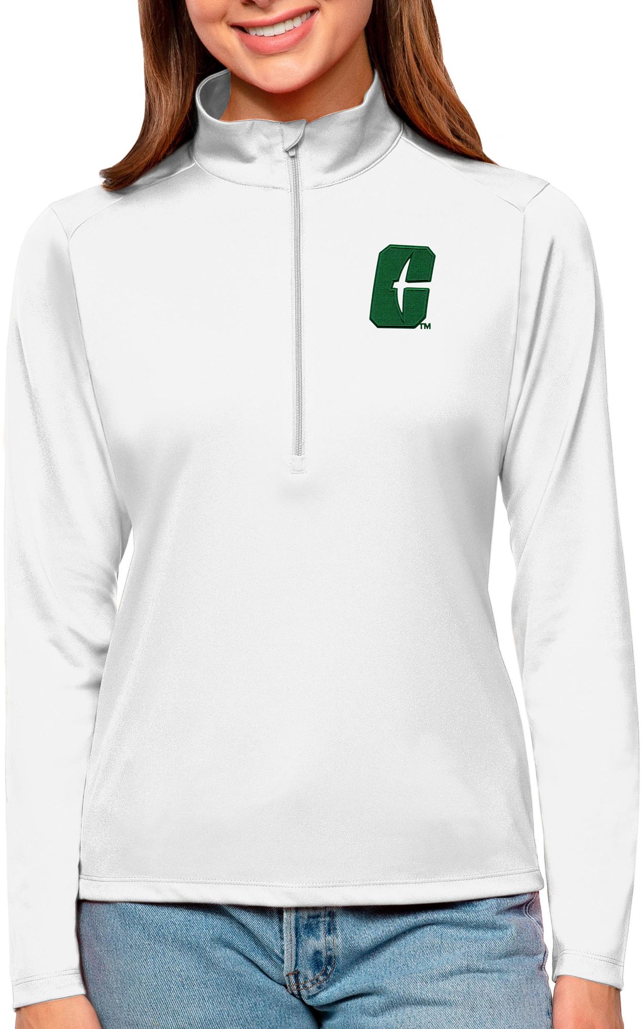 Antigua Women's Charlotte 49ers White Tribute Quarter-Zip Shirt