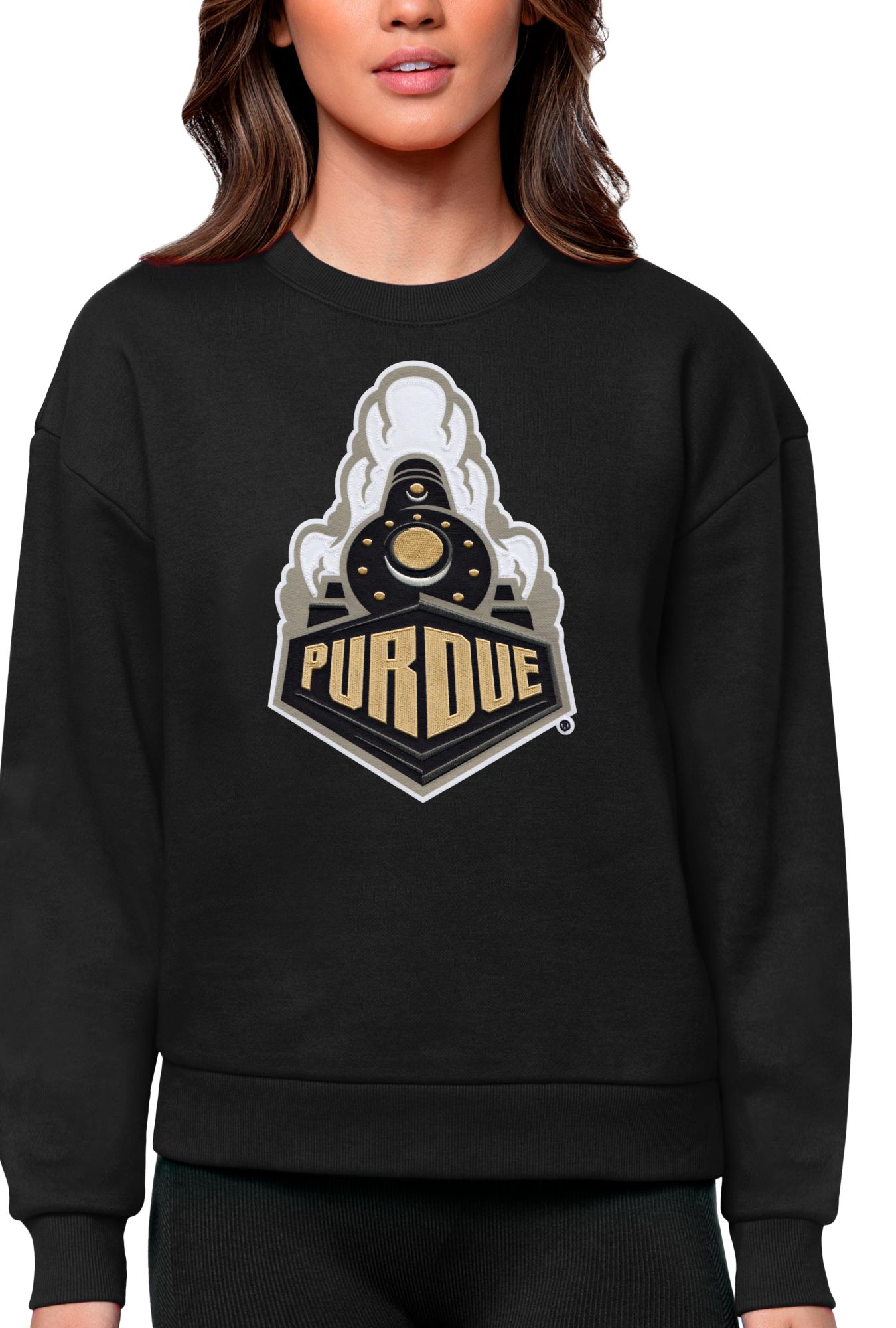 Antigua Women's Purdue Boilermakers Black Victory Crew Sweatshirt