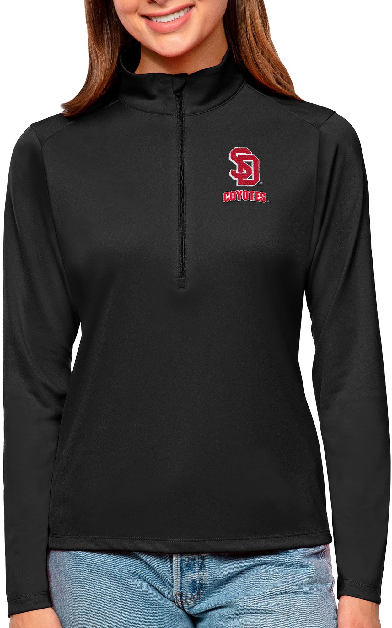 Antigua Women's South Dakota Coyotes Black Tribute Quarter-Zip Shirt
