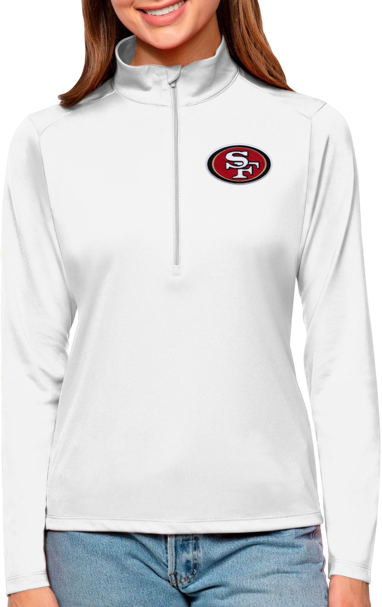 Antigua Women's San Francisco 49ers Tribute White Quarter-Zip Pullover