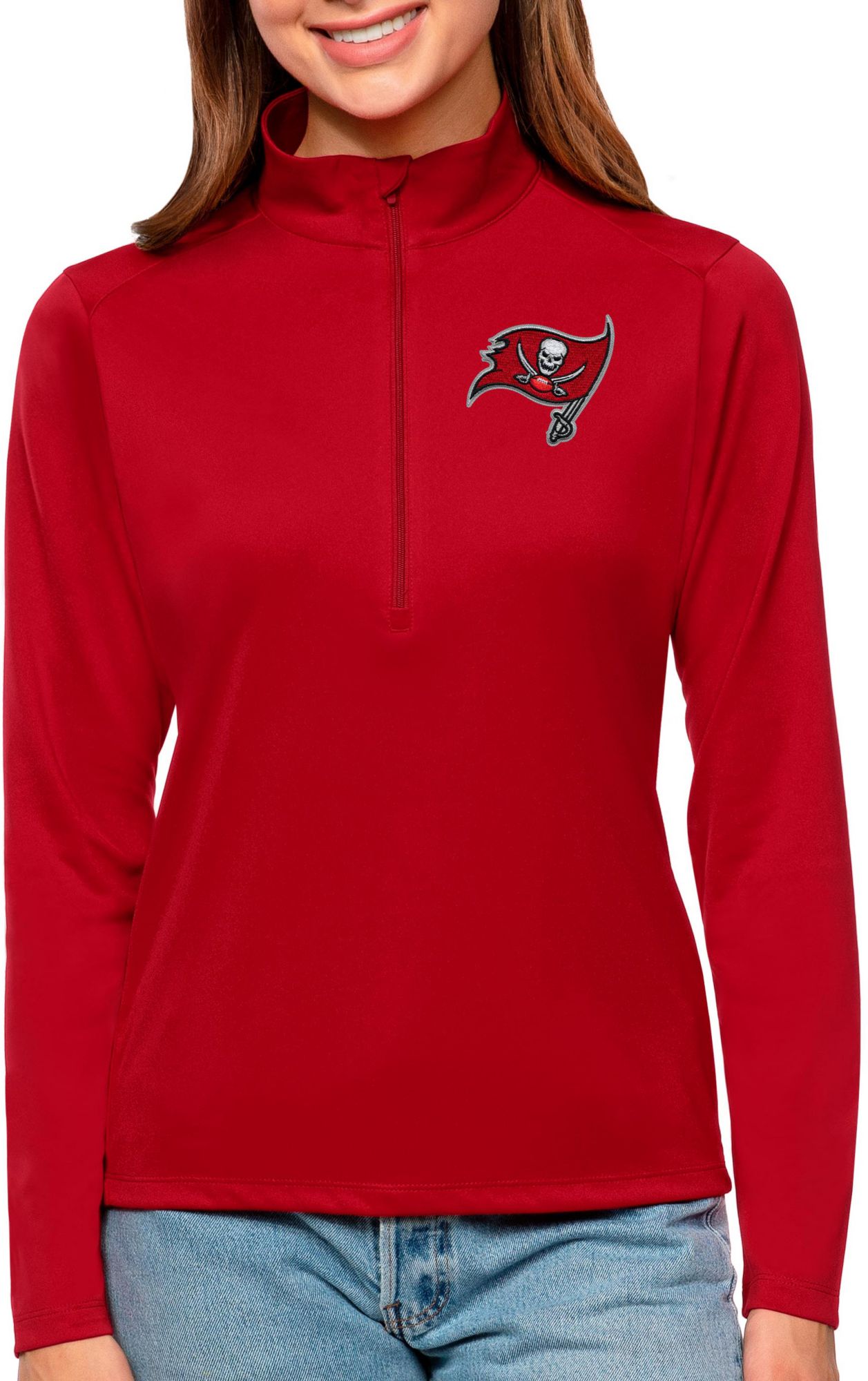 Antigua Women's Tampa Bay Buccaneers Tribute Red 1/4-Zip Pullover