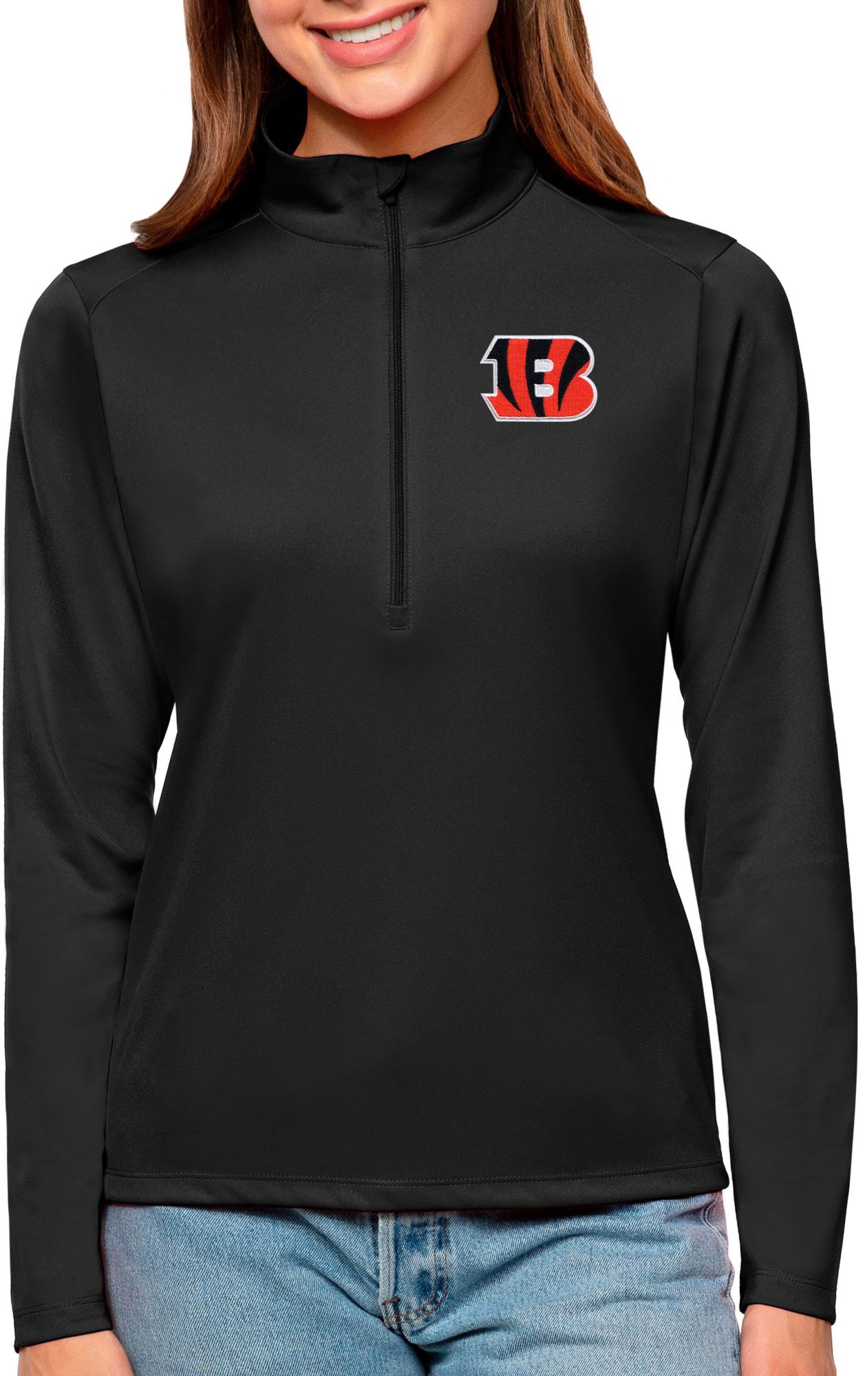Antigua Women's Cincinnati Bengals Tribute Black 1/4-Zip Pullover